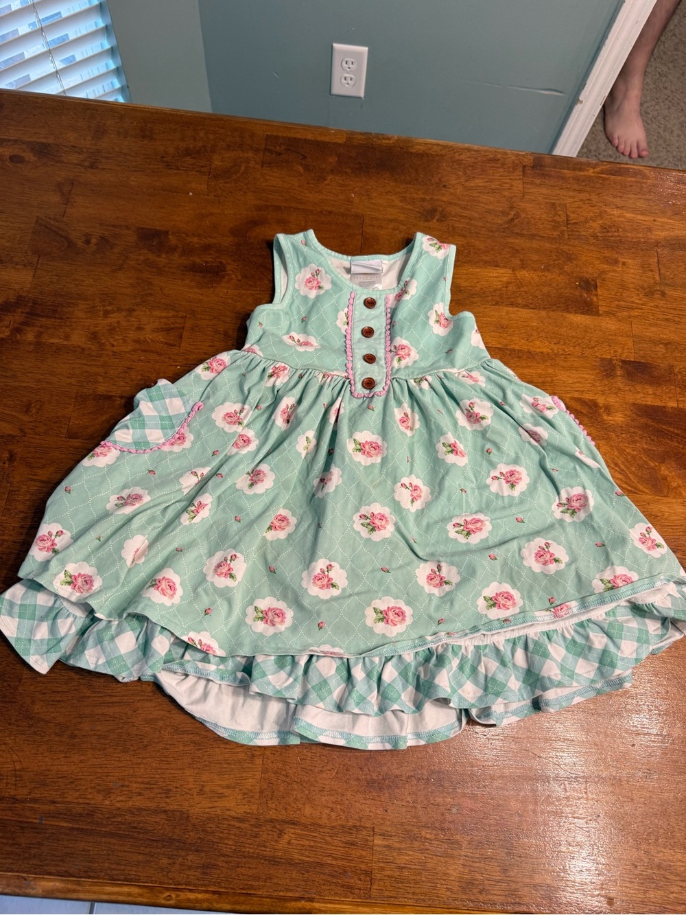 Swoon Baby Mint Green Floral Twirl Dress Ruffle Pocket Girls Size 7